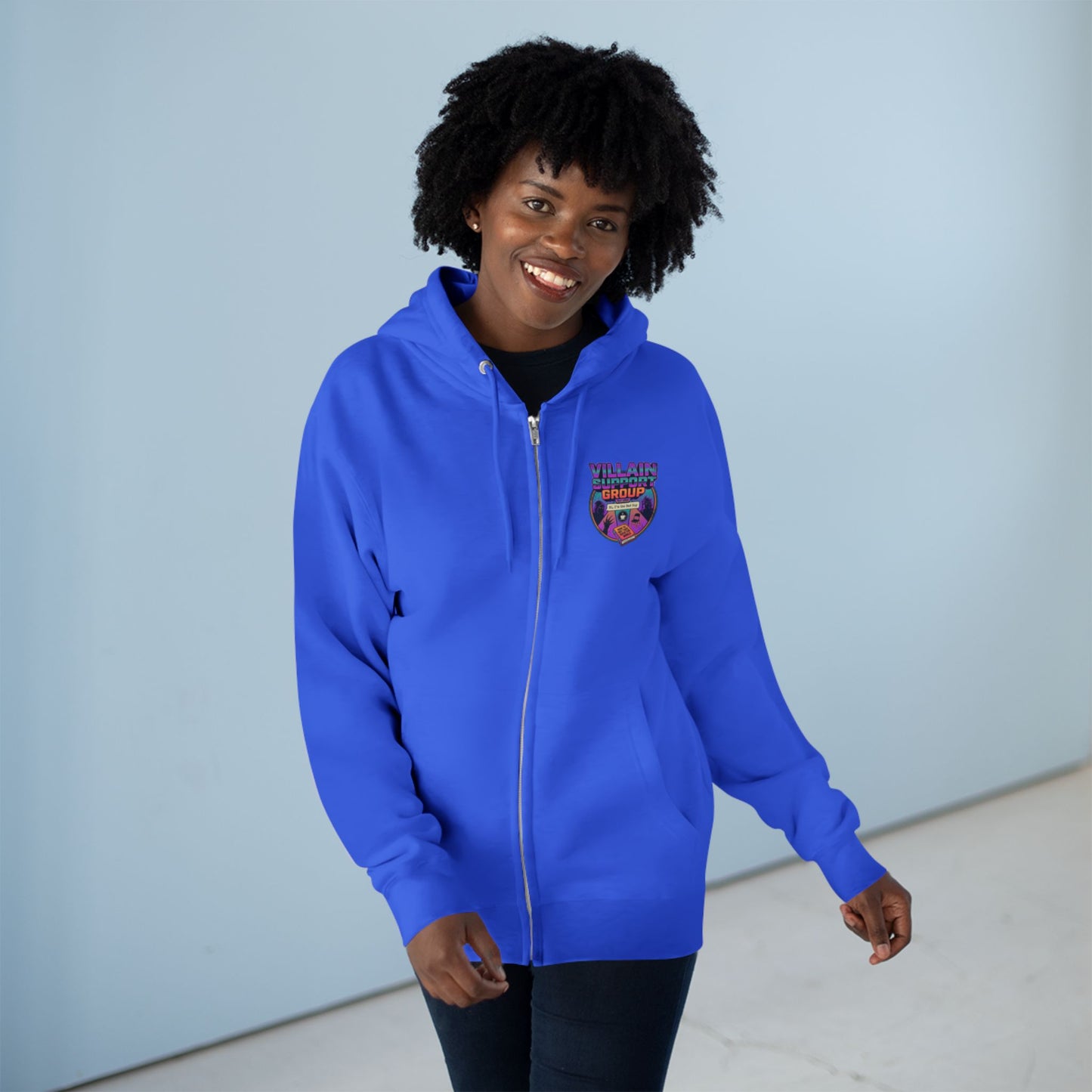 Villain Support Group Zip Hoodie — Retro Comic Supervillain Graphic