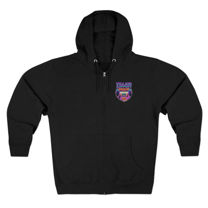 Villain Support Group Zip Hoodie — Retro Comic Supervillain Graphic