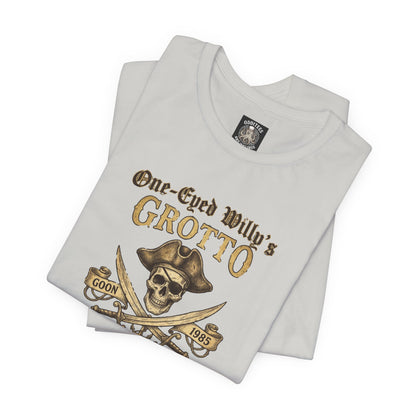 One-Eyed Willy's Grotto Pirate Skull T-Shirt — 80's Treasure Map Tee