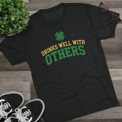 St. Patrick's Day 'Drinks Well With Others' Crew Tee — Shamrock Pub Party Shirt OddInk Seasonal Designs