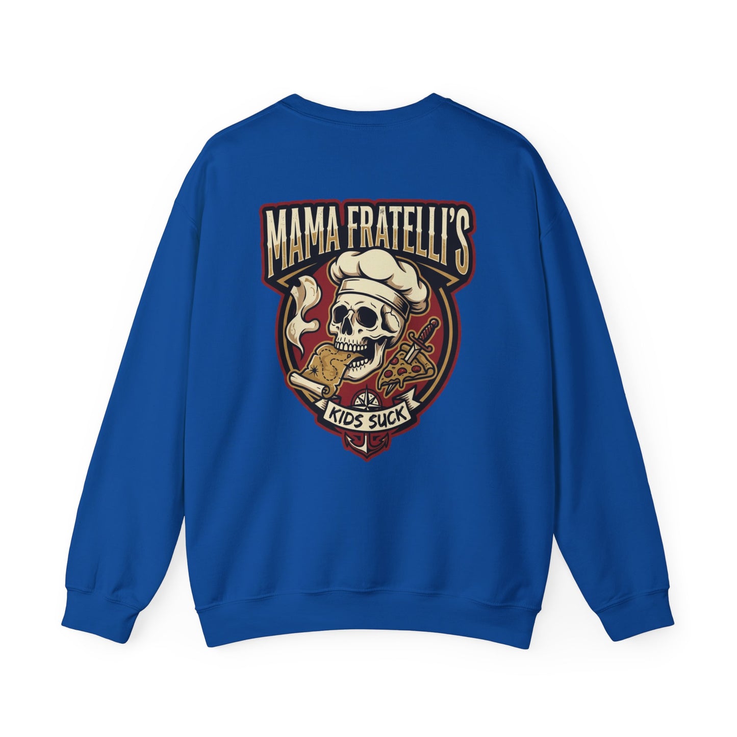 Mama Fratelli's Pizza Shoppe "By the Slice" Crewneck Sweatshirt - Kids Suck 80's Retro Graphic Crew