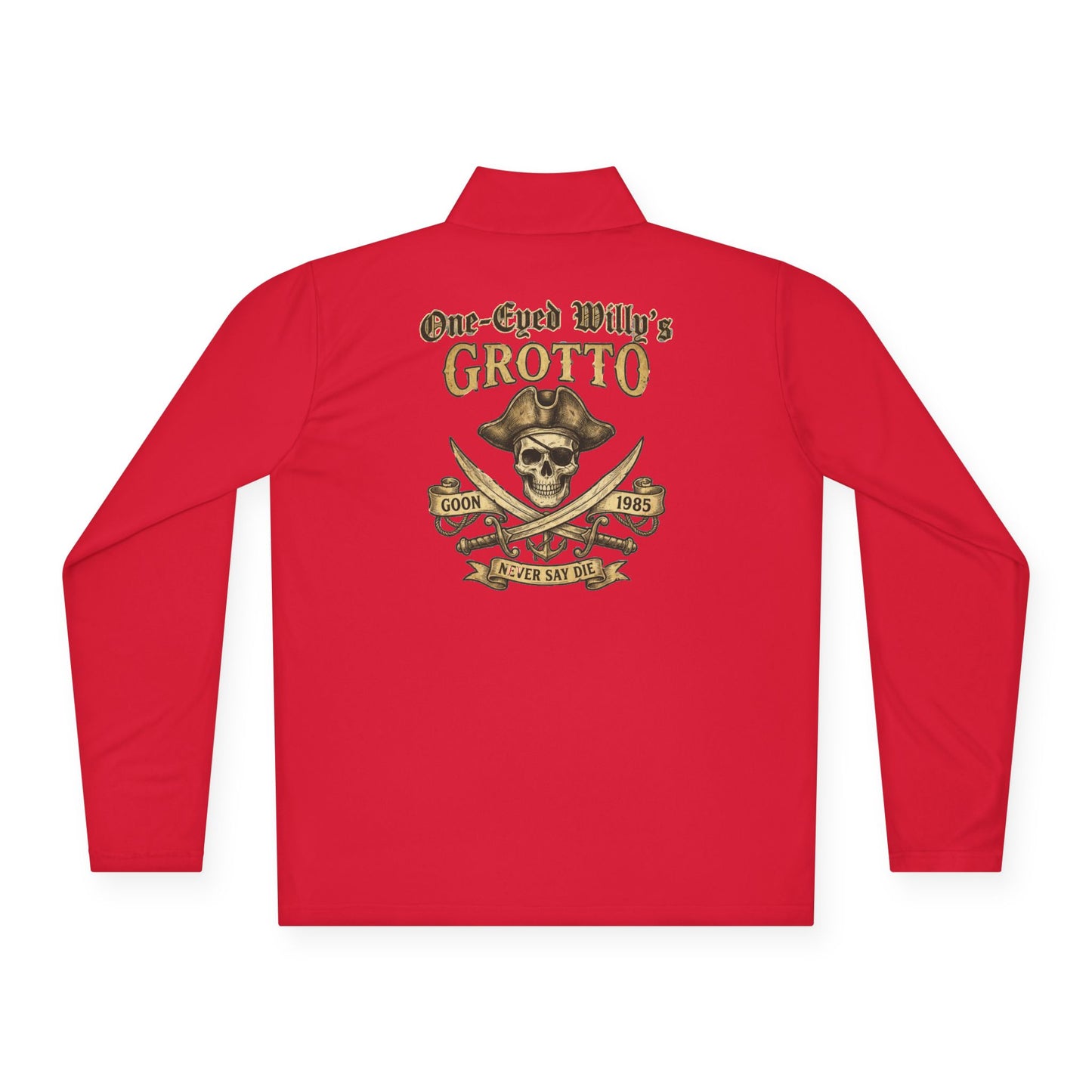 Quarter-Zip Pullover — "One-Eyed Willy's Grotto" Pirate Skull Fishing Pullover