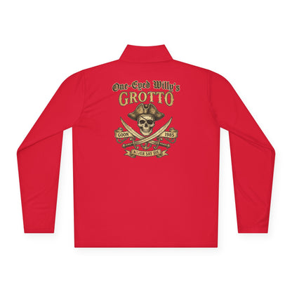 Quarter-Zip Pullover — "One-Eyed Willy's Grotto" Pirate Skull Fishing Pullover