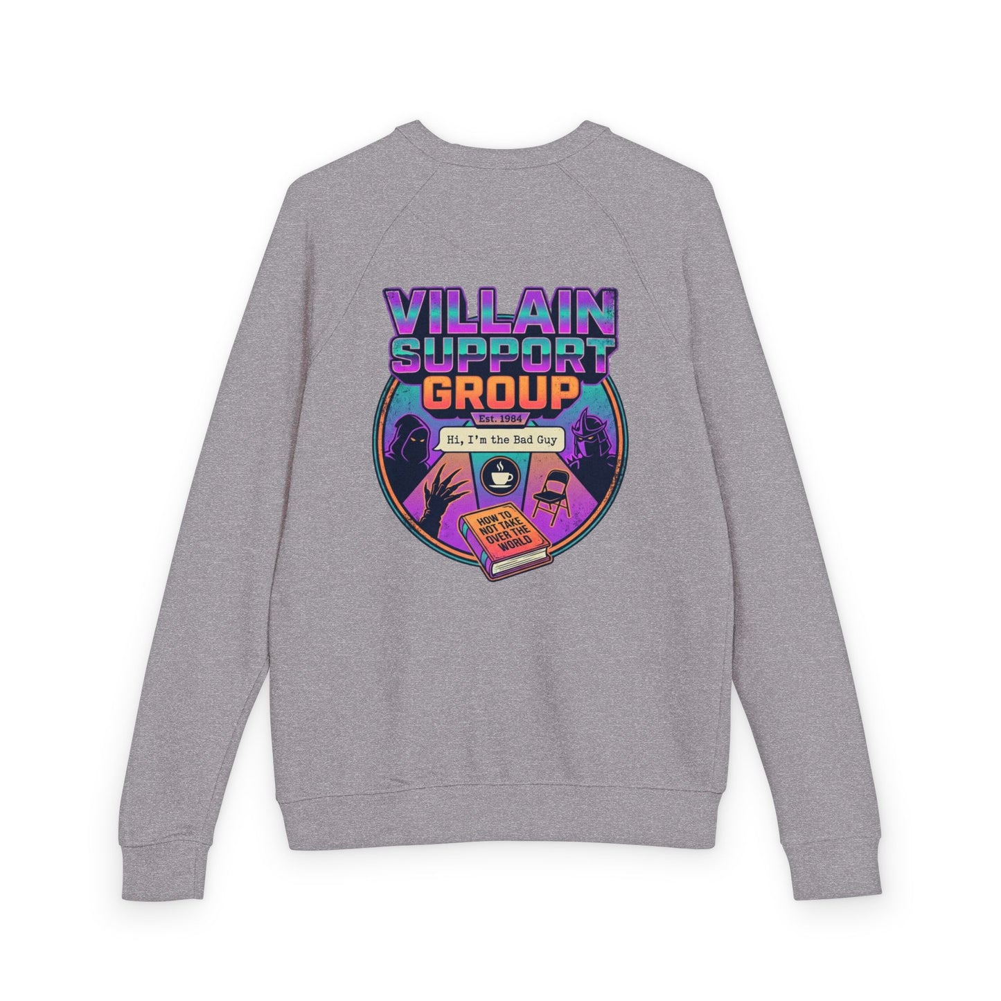 Villain Support Group Crewneck Sweatshirt – Retro Horror Comic Graphic