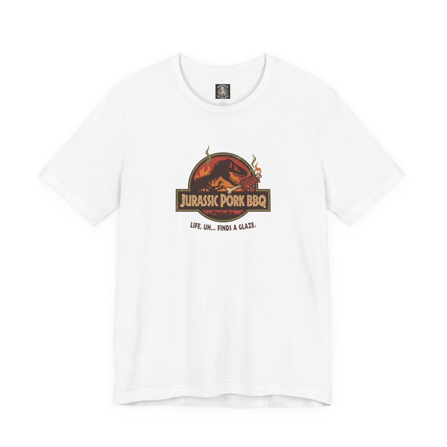 Jurassic Pork BBQ T-Shirt — Funny Dino Grilling Tee ("Jurassic Pork BBQ")