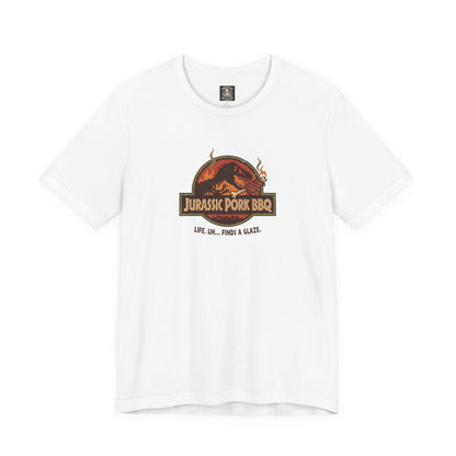 Jurassic Pork BBQ T-Shirt — Funny Dino Grilling Tee ("Jurassic Pork BBQ")