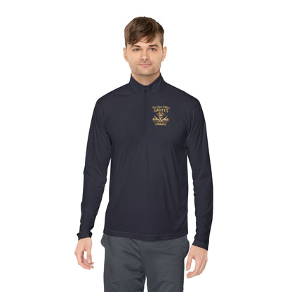 Quarter-Zip Pullover — "One-Eyed Willy's Grotto" Pirate Skull Fishing Pullover