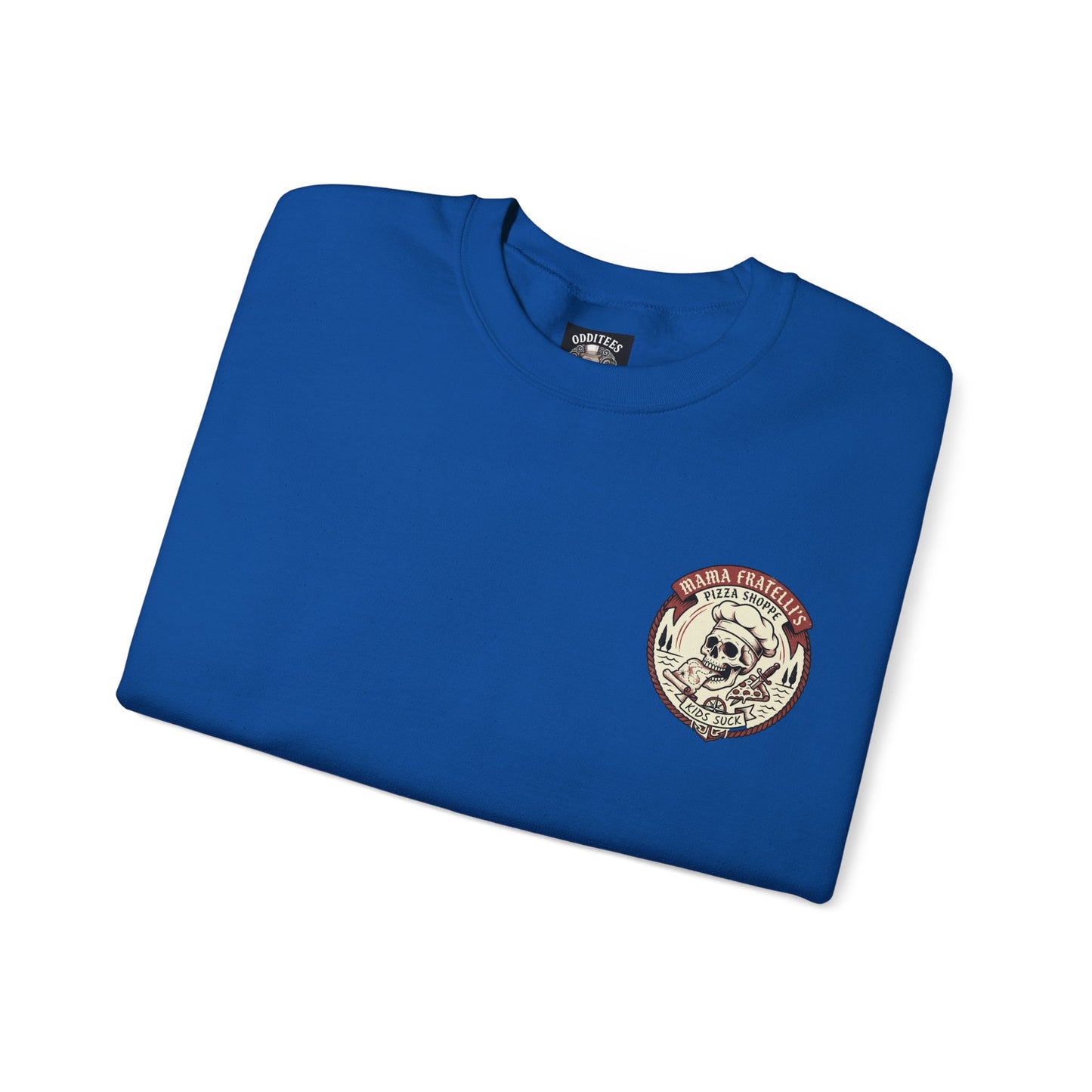 Mama Fratelli's Pizza Shoppe "By the Slice" Crewneck Sweatshirt - Kids Suck 80's Retro Graphic Crew