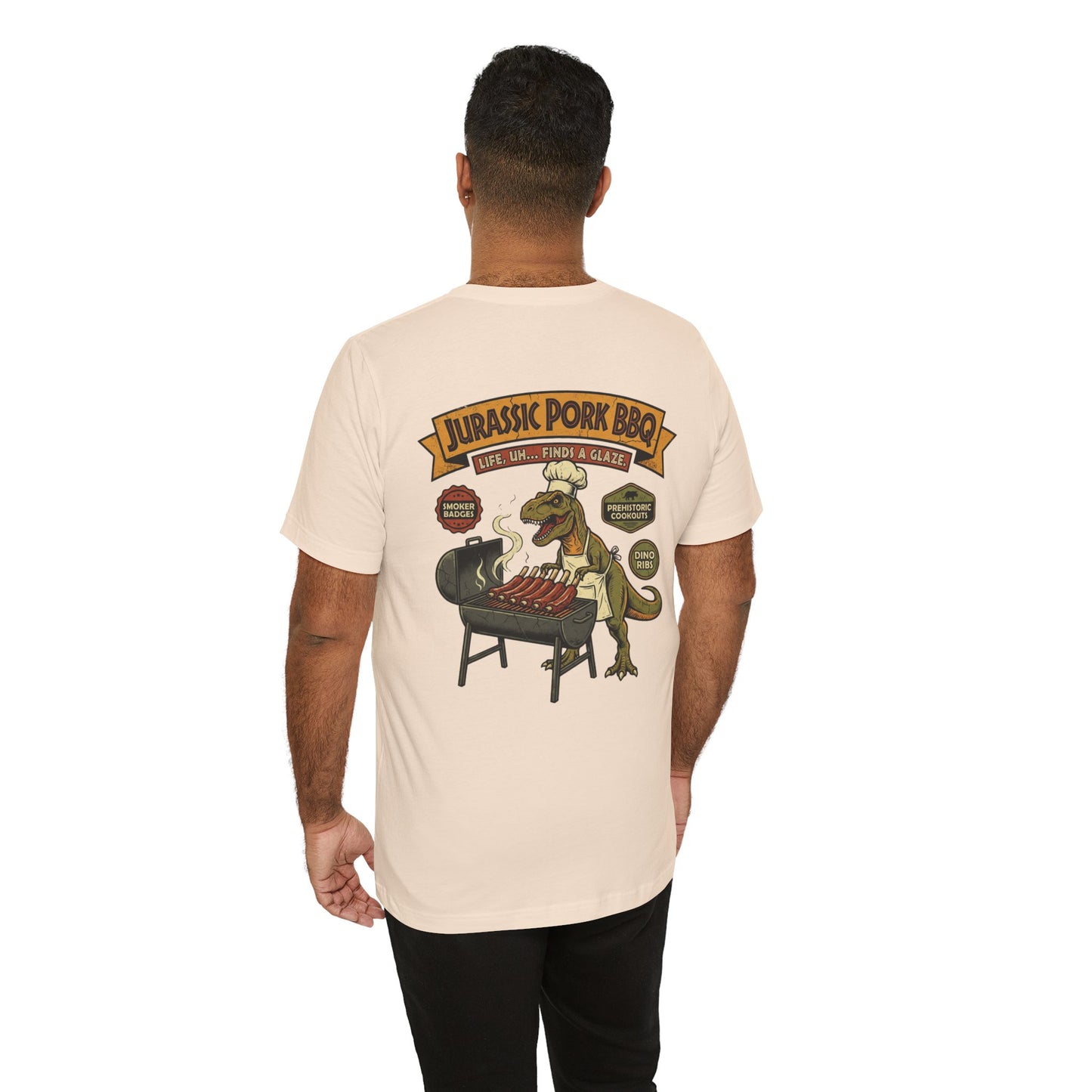 Jurassic Pork BBQ T-Shirt — Funny Dino Grilling Tee ("Jurassic Pork BBQ")