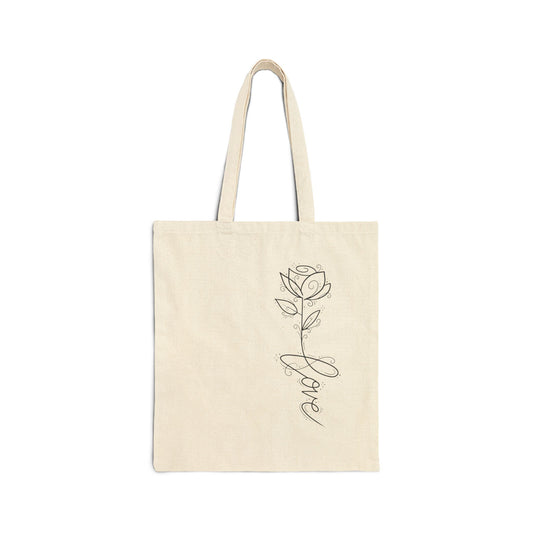 Tote Bag — Minimal Rose Line Art "Love" Canvas Tote
