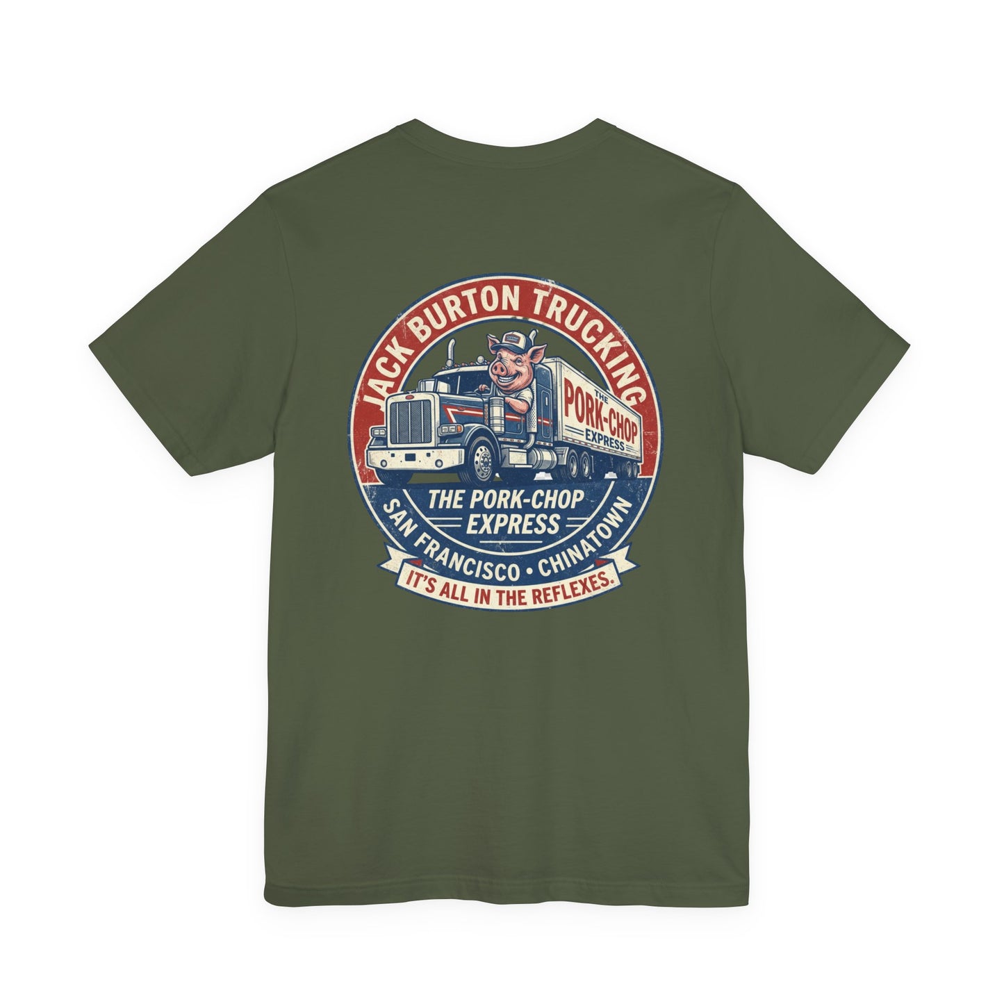 Truck Driver Graphic Tee — "Jack Burton Trucking: The Pork-Chop Express" Vintage San Francisco Design