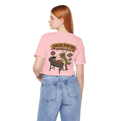 Jurassic Pork BBQ T-Shirt — Funny Dino Grilling Tee ("Jurassic Pork BBQ")