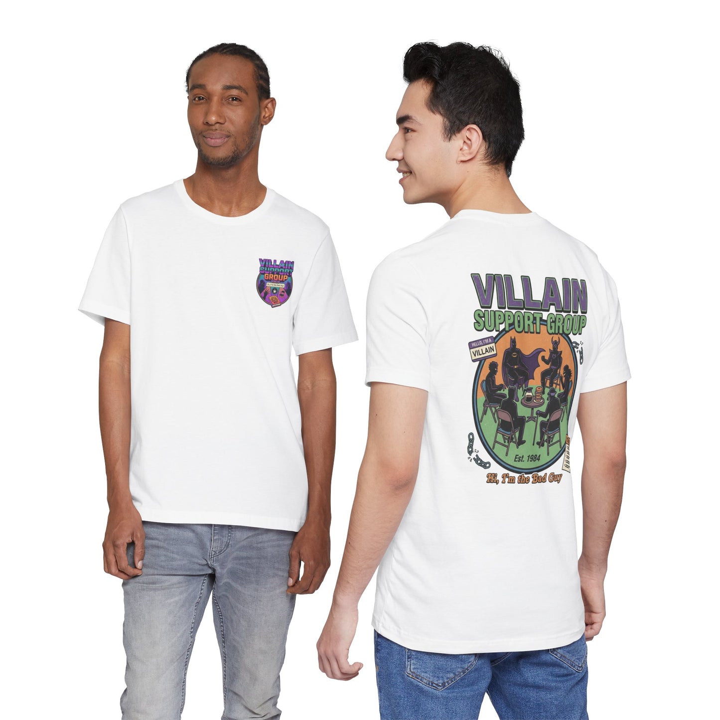 Villain Support Group Tee — Funny Supervillain Graphic T-Shirt