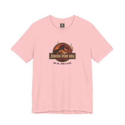 Jurassic Pork BBQ T-Shirt — Funny Dino Grilling Tee ("Jurassic Pork BBQ")