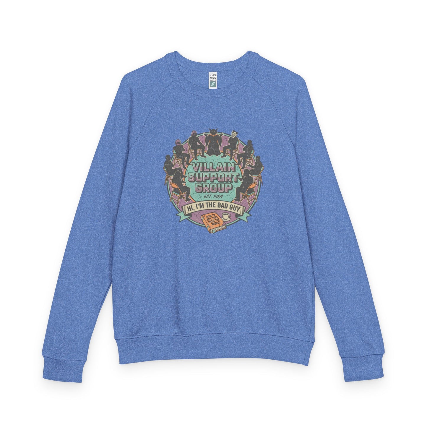 Villain Support Group Crewneck Sweatshirt — Fun Retro Graphic Pullover (We’re the Bad Guys)