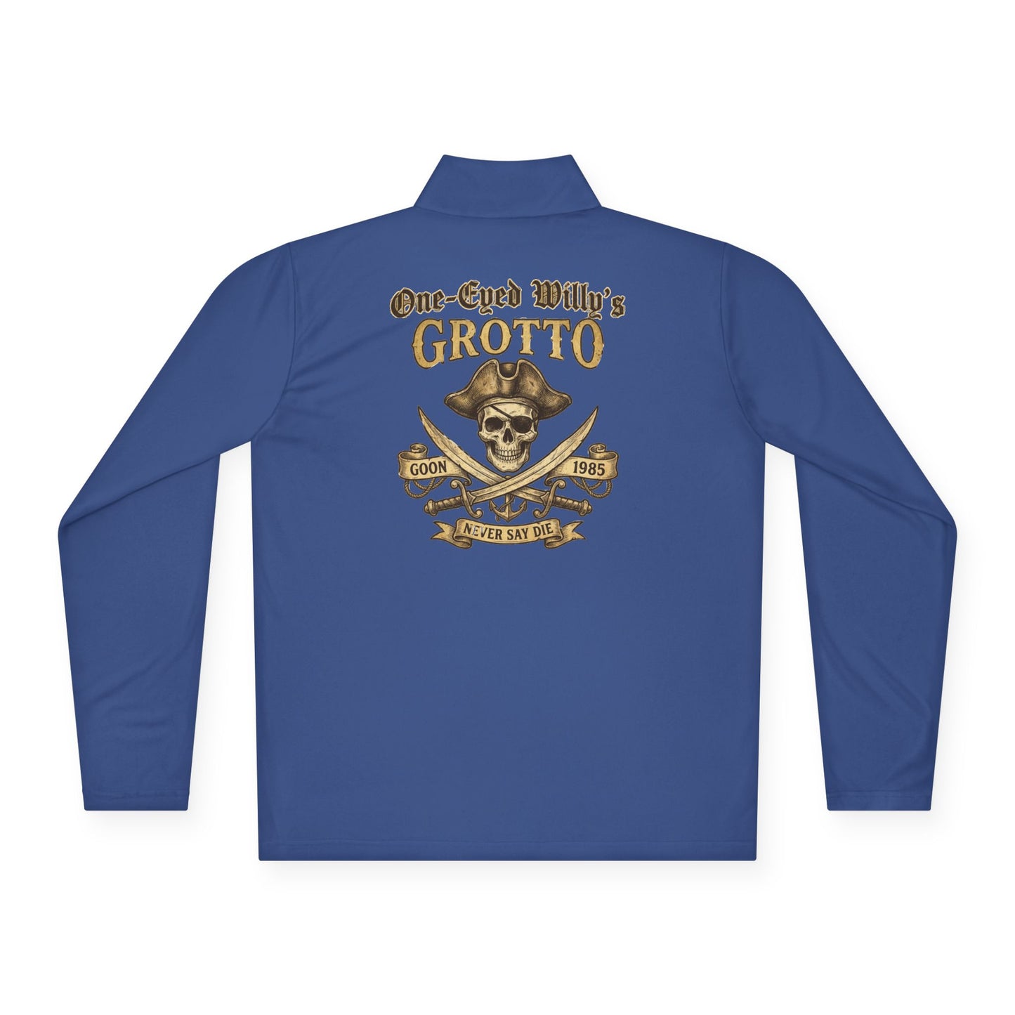 Quarter-Zip Pullover — "One-Eyed Willy's Grotto" Pirate Skull Fishing Pullover
