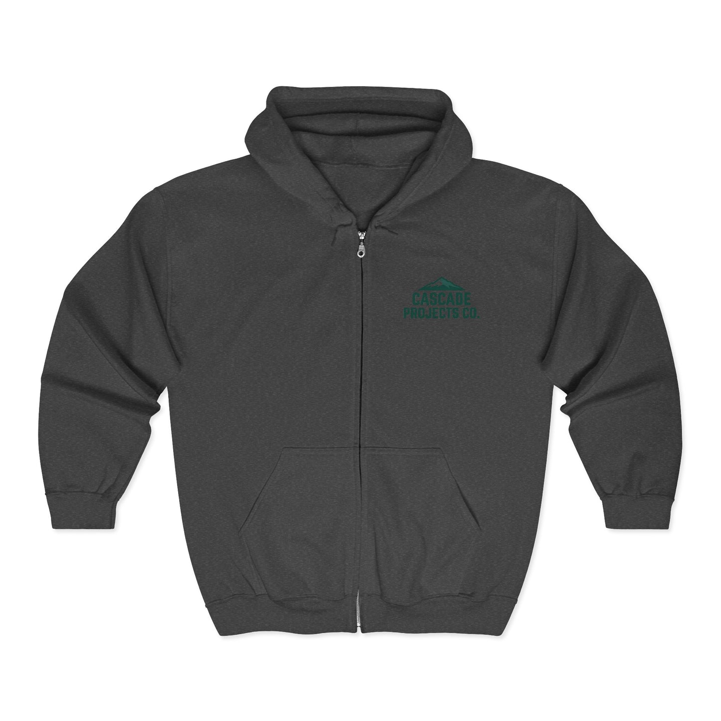 Cascade Projects Co. Zip Hoodie — Mountain Logo Full-Zip Sweatshirt