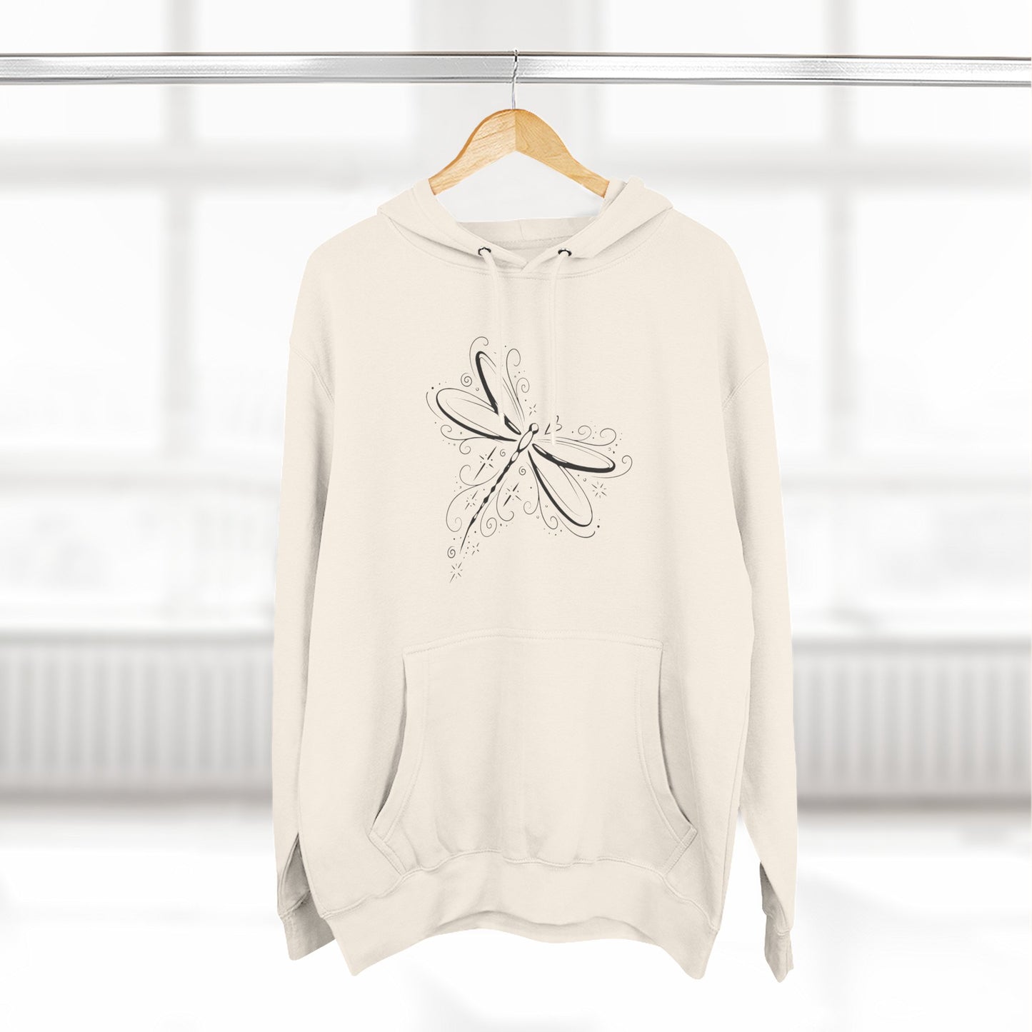 Dragonfly Minimalist Hoodie — Subtle Line Art Fleece Pullover
