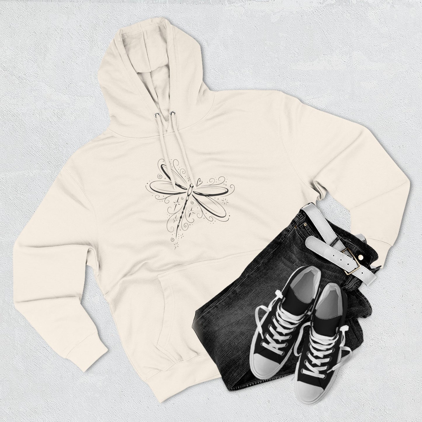Dragonfly Minimalist Hoodie — Subtle Line Art Fleece Pullover