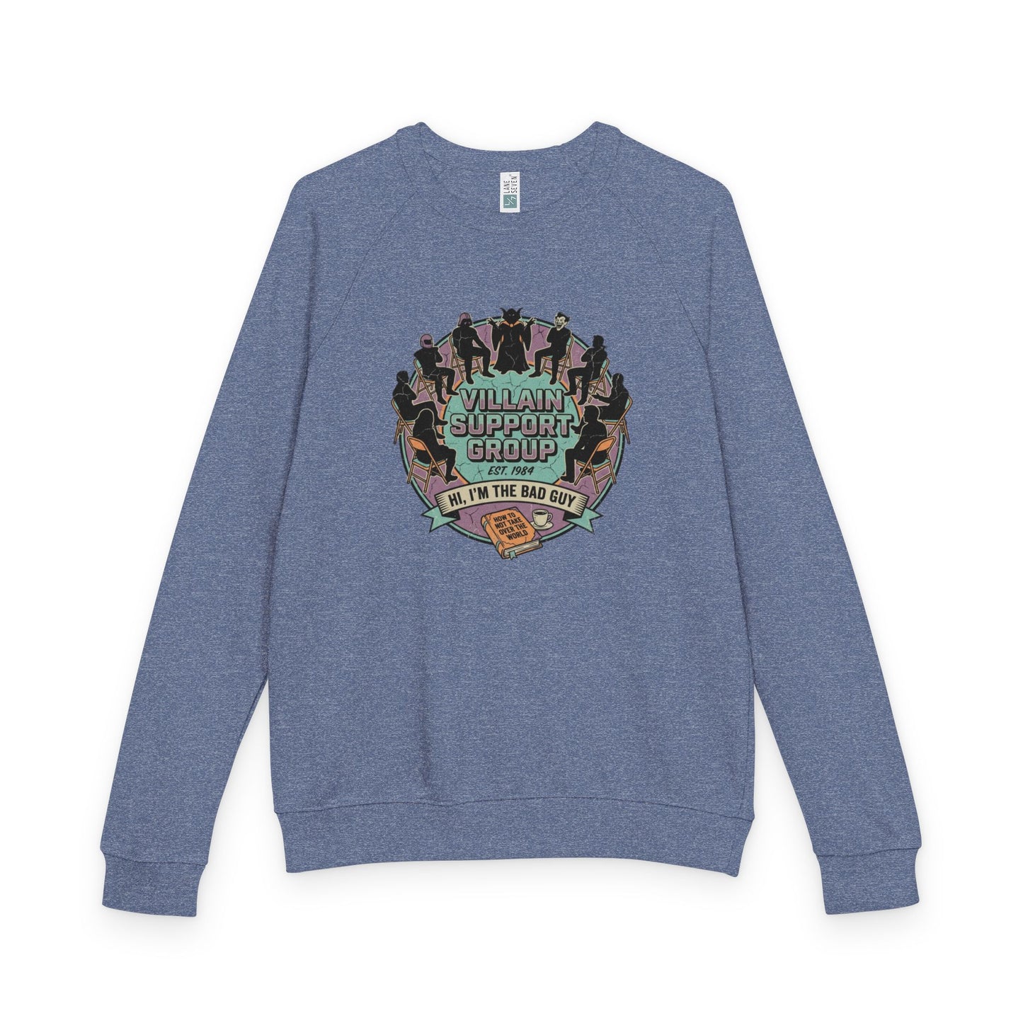Villain Support Group Crewneck Sweatshirt — Fun Retro Graphic Pullover (We’re the Bad Guys)