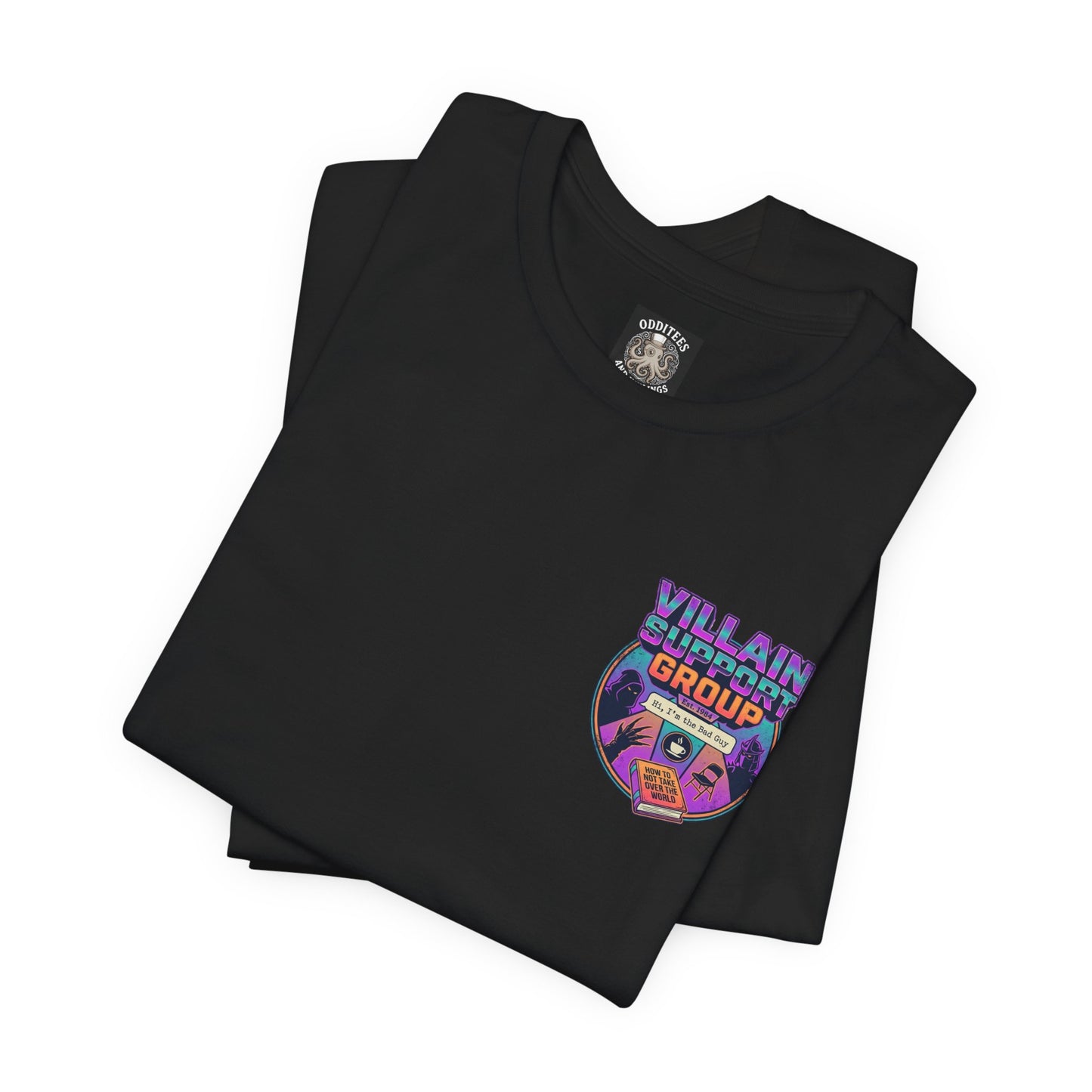 Villain Support Group T-Shirt — Funny Retro Supervillain Meetup Tee