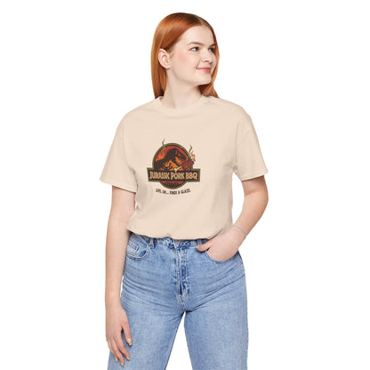 Jurassic Pork BBQ T-Shirt — Funny Dino Grilling Tee ("Jurassic Pork BBQ")