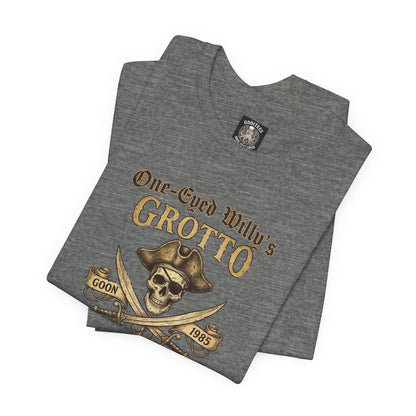 One-Eyed Willy's Grotto Pirate Skull T-Shirt — 80's Treasure Map Tee