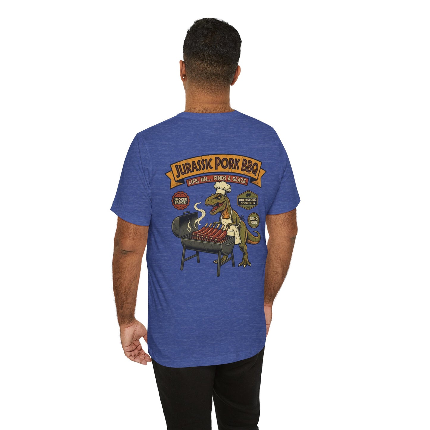 Jurassic Pork BBQ T-Shirt — Funny Dino Grilling Tee ("Jurassic Pork BBQ")