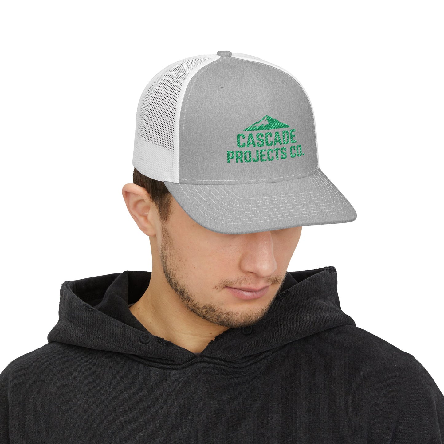 Embroidered Trucker Cap — Cascade Projects Co. Mountain Logo