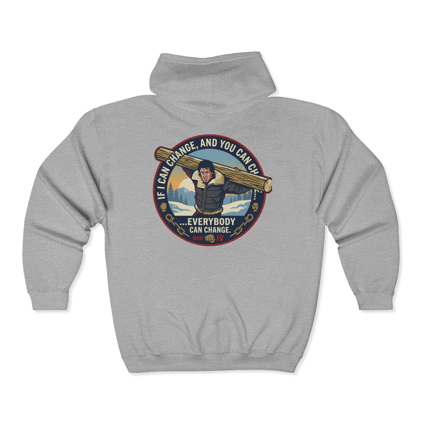 "Everybody Can Change" Underdog Montage Full-Zip Hoodie — Retro 90's Inspirational Zip-Up Lifting Sweatshirt
