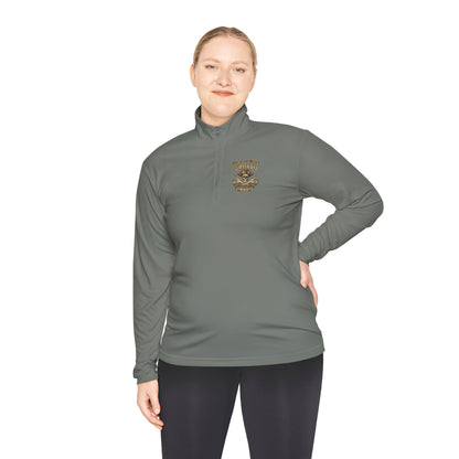 Quarter-Zip Pullover — "One-Eyed Willy's Grotto" Pirate Skull Fishing Pullover