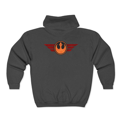 Rebel Wings Zip Hoodie — Vintage Pilot Emblem Full‑Zip Hoodie