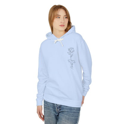 Love Floral Hoodie — Minimal Line Rose Hooded Sweatshirt