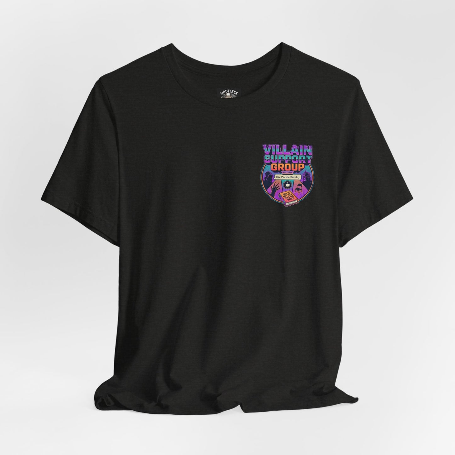 Villain Support Group T-Shirt — Funny Retro Supervillain Meetup Tee