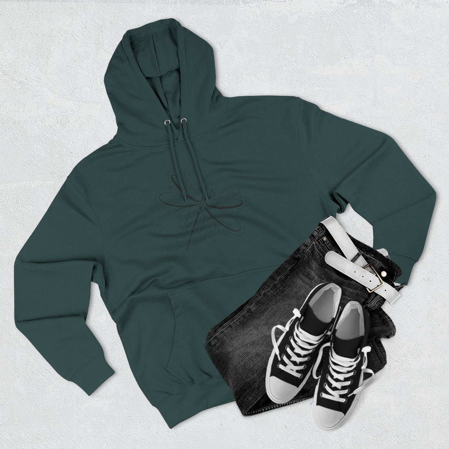 Dragonfly Minimalist Hoodie — Subtle Line Art Fleece Pullover