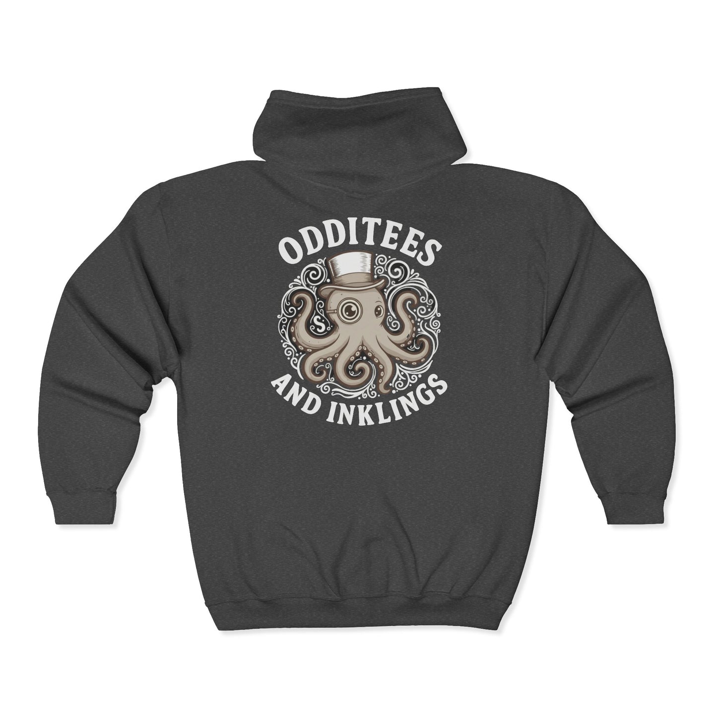 Octopus Zip Hoodie — “Odditees and Inklings” Graphic Full‑Zip Sweatshirt
