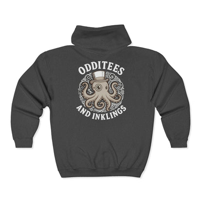 Octopus Zip Hoodie — “Odditees and Inklings” Graphic Full‑Zip Sweatshirt