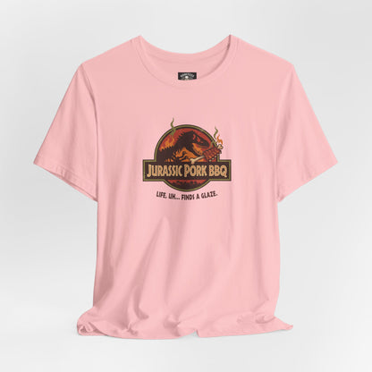 Jurassic Pork BBQ T-Shirt — Funny Dino Grilling Tee ("Jurassic Pork BBQ")