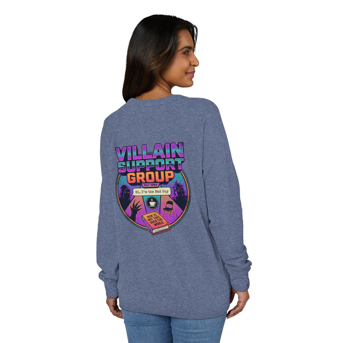 Villain Support Group Crewneck Sweatshirt – Retro Horror Comic Graphic