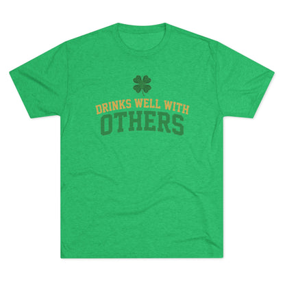St. Patrick's Day 'Drinks Well With Others' Crew Tee — Shamrock Pub Party Shirt OddInk Seasonal Designs