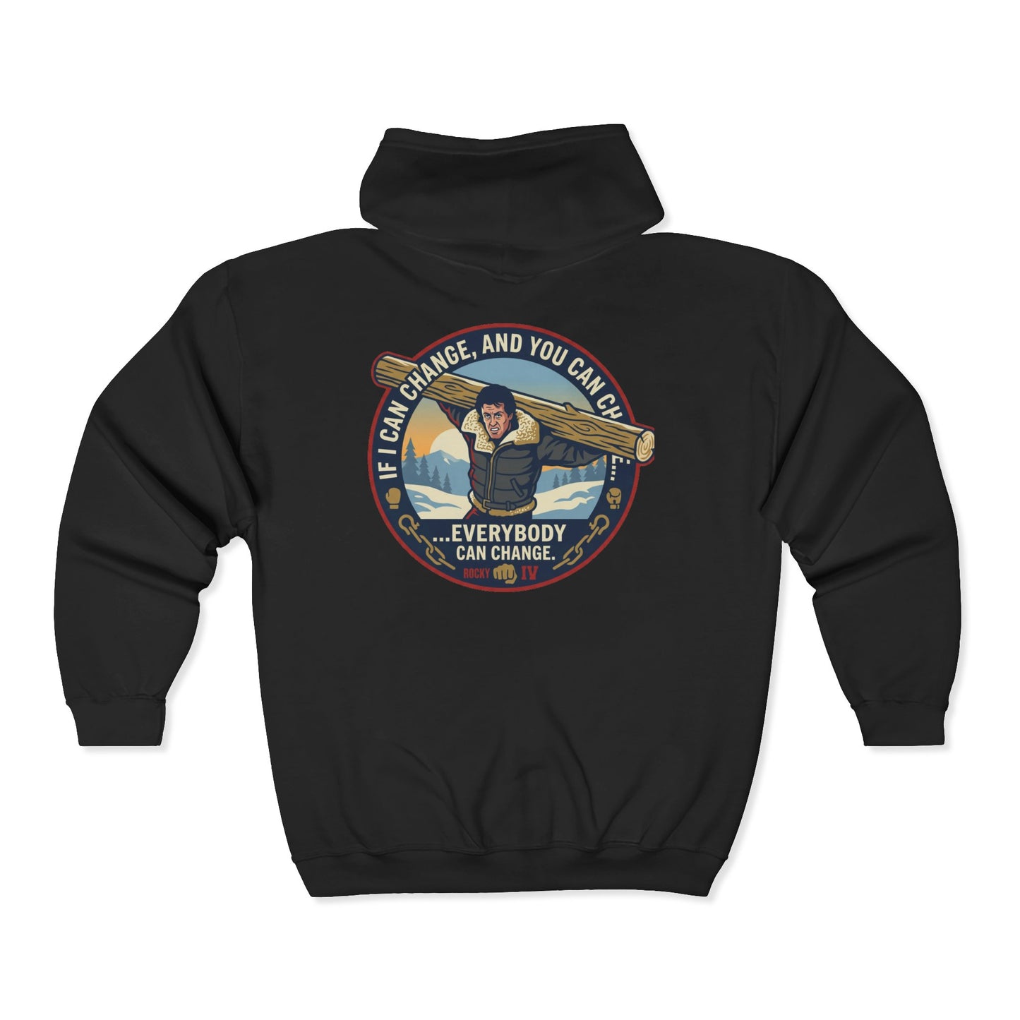 "Everybody Can Change" Underdog Montage Full-Zip Hoodie — Retro 90's Inspirational Zip-Up Lifting Sweatshirt