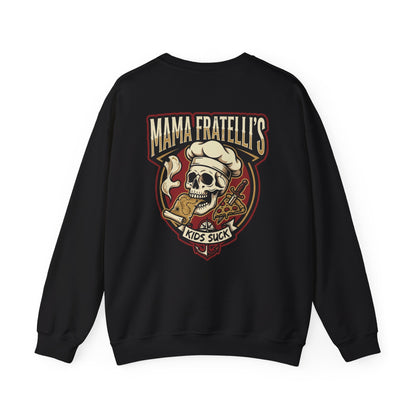 Mama Fratelli's Pizza Shoppe "By the Slice" Crewneck Sweatshirt - Kids Suck 80's Retro Graphic Crew