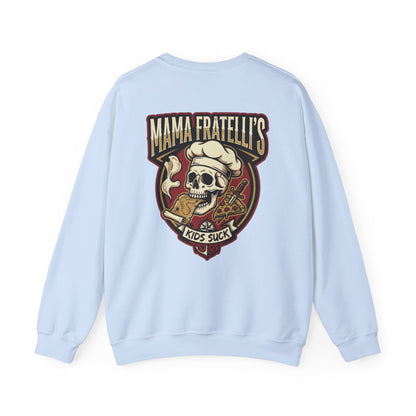Mama Fratelli's Pizza Shoppe "By the Slice" Crewneck Sweatshirt - Kids Suck 80's Retro Graphic Crew