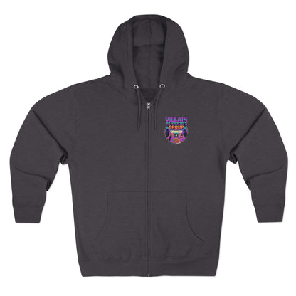 Villain Support Group Zip Hoodie — Retro Comic Supervillain Graphic