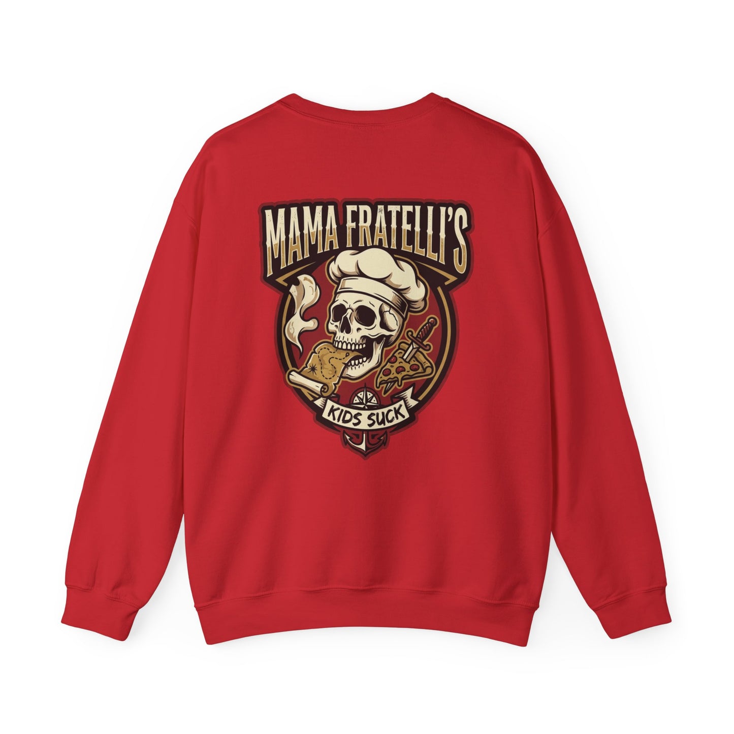 Mama Fratelli's Pizza Shoppe "By the Slice" Crewneck Sweatshirt - Kids Suck 80's Retro Graphic Crew