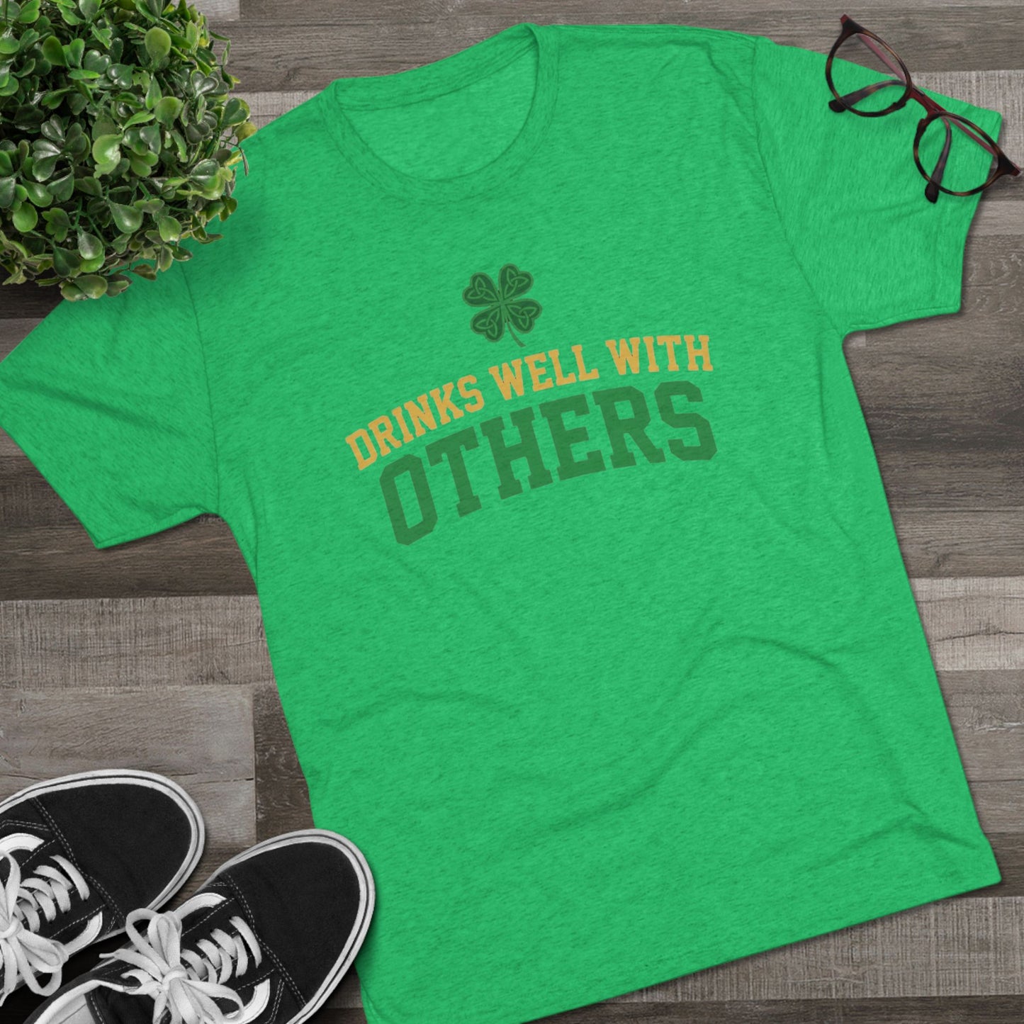 St. Patrick's Day 'Drinks Well With Others' Crew Tee — Shamrock Pub Party Shirt OddInk Seasonal Designs