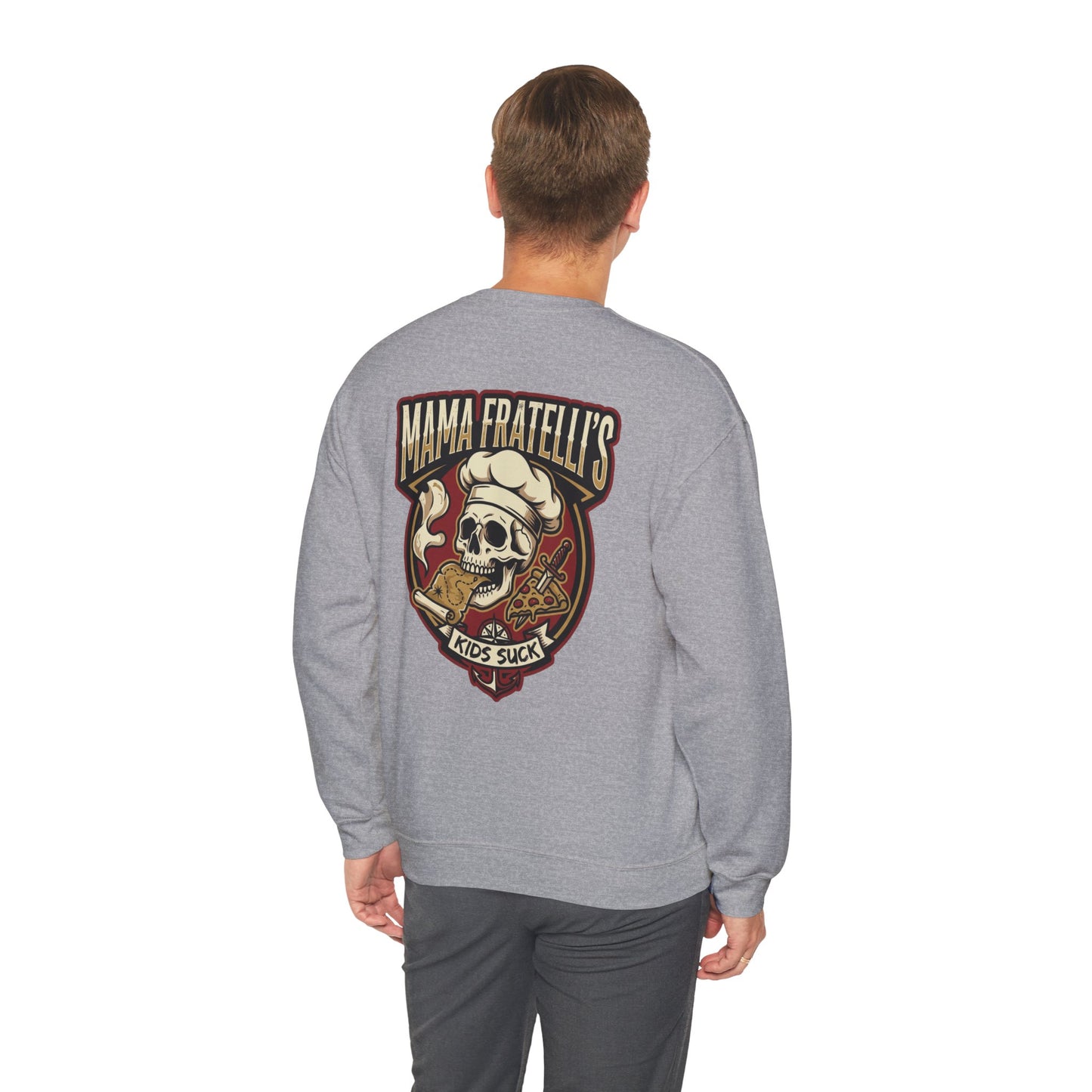 Mama Fratelli's Pizza Shoppe "By the Slice" Crewneck Sweatshirt - Kids Suck 80's Retro Graphic Crew