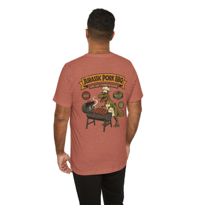 Jurassic Pork BBQ T-Shirt — Funny Dino Grilling Tee ("Jurassic Pork BBQ")