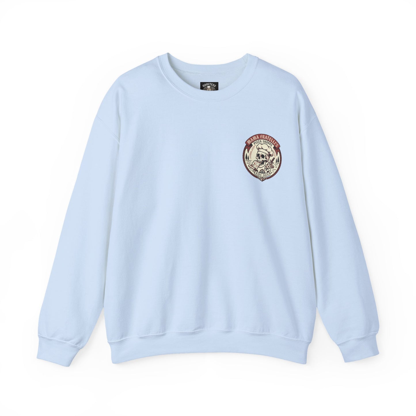 Mama Fratelli's Pizza Shoppe "By the Slice" Crewneck Sweatshirt - Kids Suck 80's Retro Graphic Crew