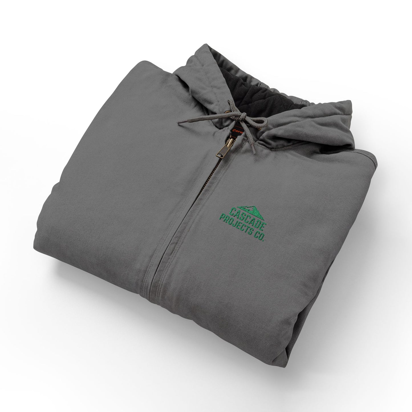 Men's Duck Cloth Hooded Work Jacket - Embroidered Pocket Accent